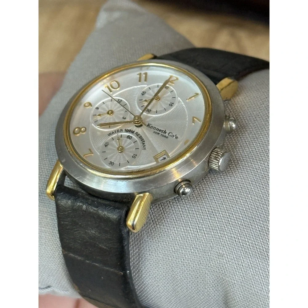 Kenneth Cole New York‎ Chronograph Watch Black Leather Strap Parts Repair